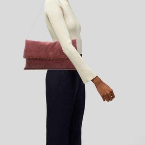 All Saints Flur de Lis Fold Over Suede Clutch shoulder bag brandy brick 🤎